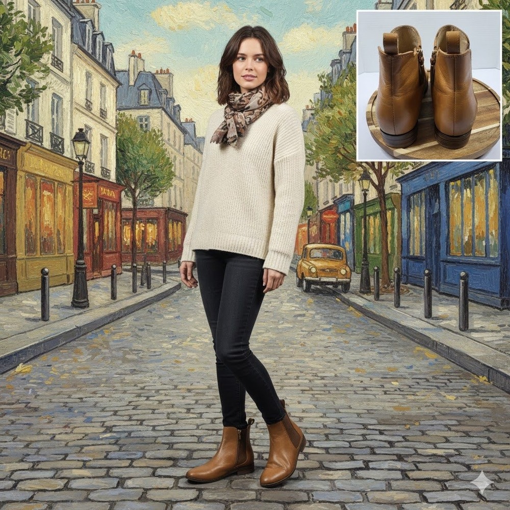FRANKIE4 Ali II Women's Tan Leather Chelsea Boots Comfort Orthotic Size 8.5